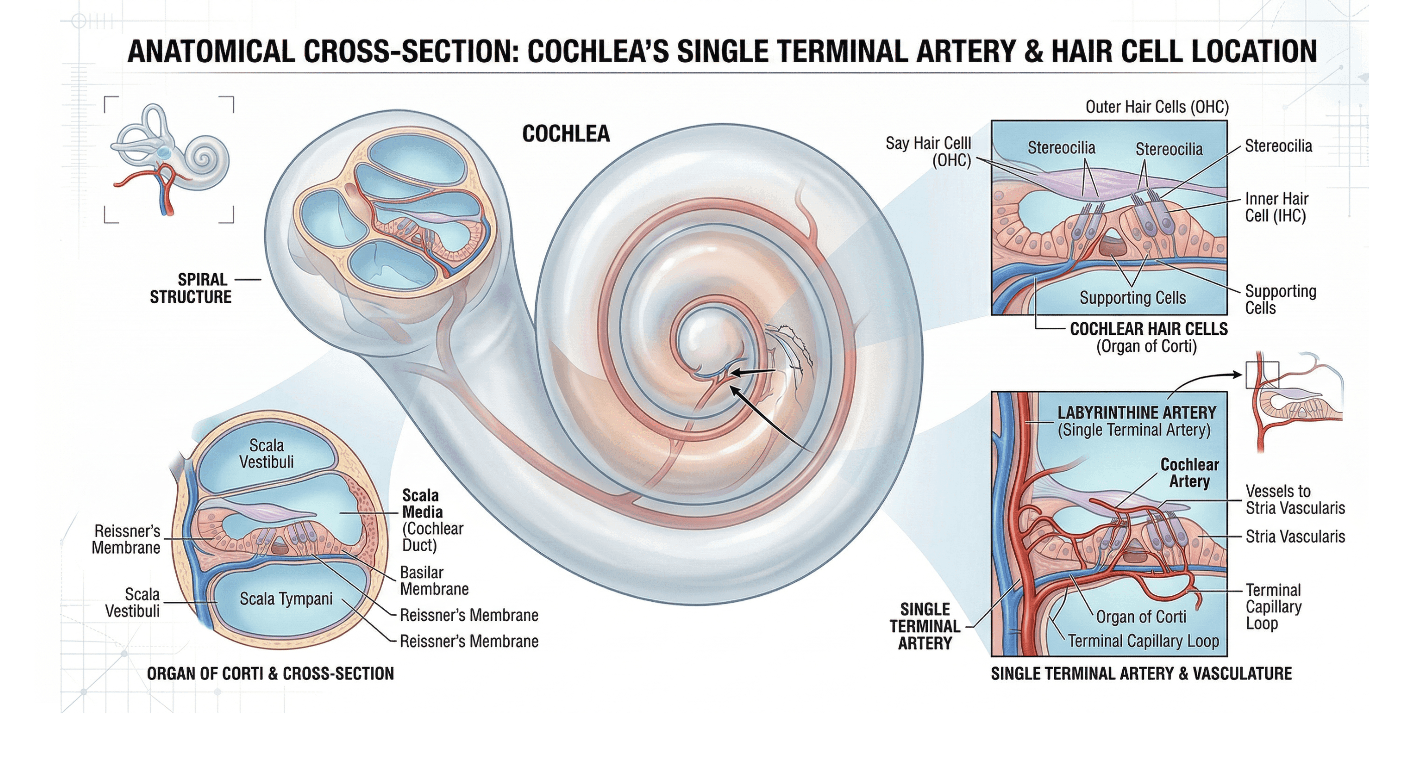 Anatomical cross-section of the cochlea